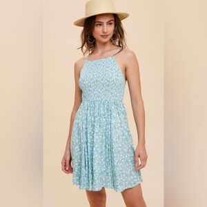 Adreal Blue Ditzy Floral Smocked Mini Dress